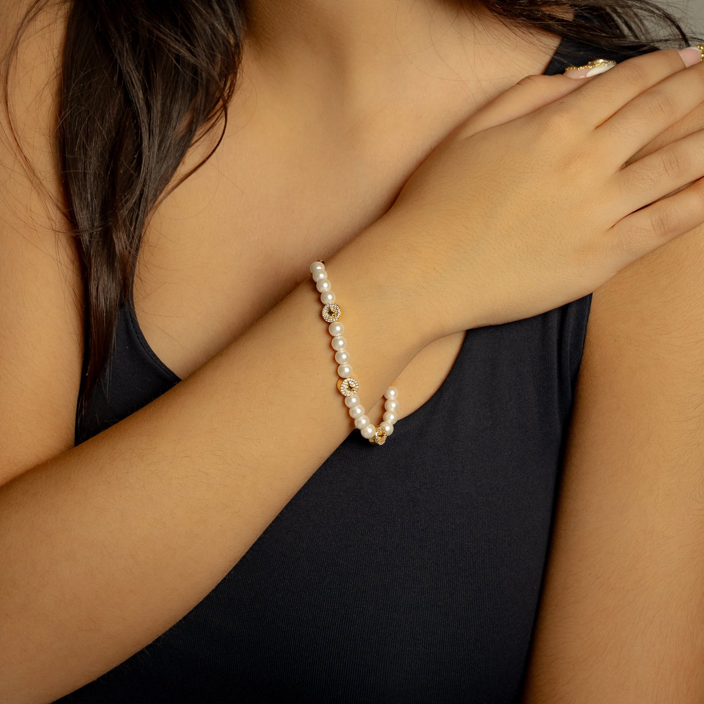 Bracelet perlé Monogramme Doré