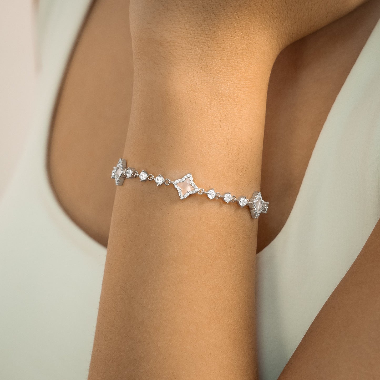 Bracelet Flower Tennis Argenté - Motif Rose
