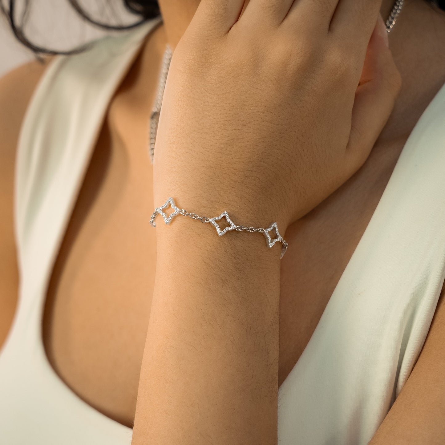 Bracelet Hollow Flower Argenté