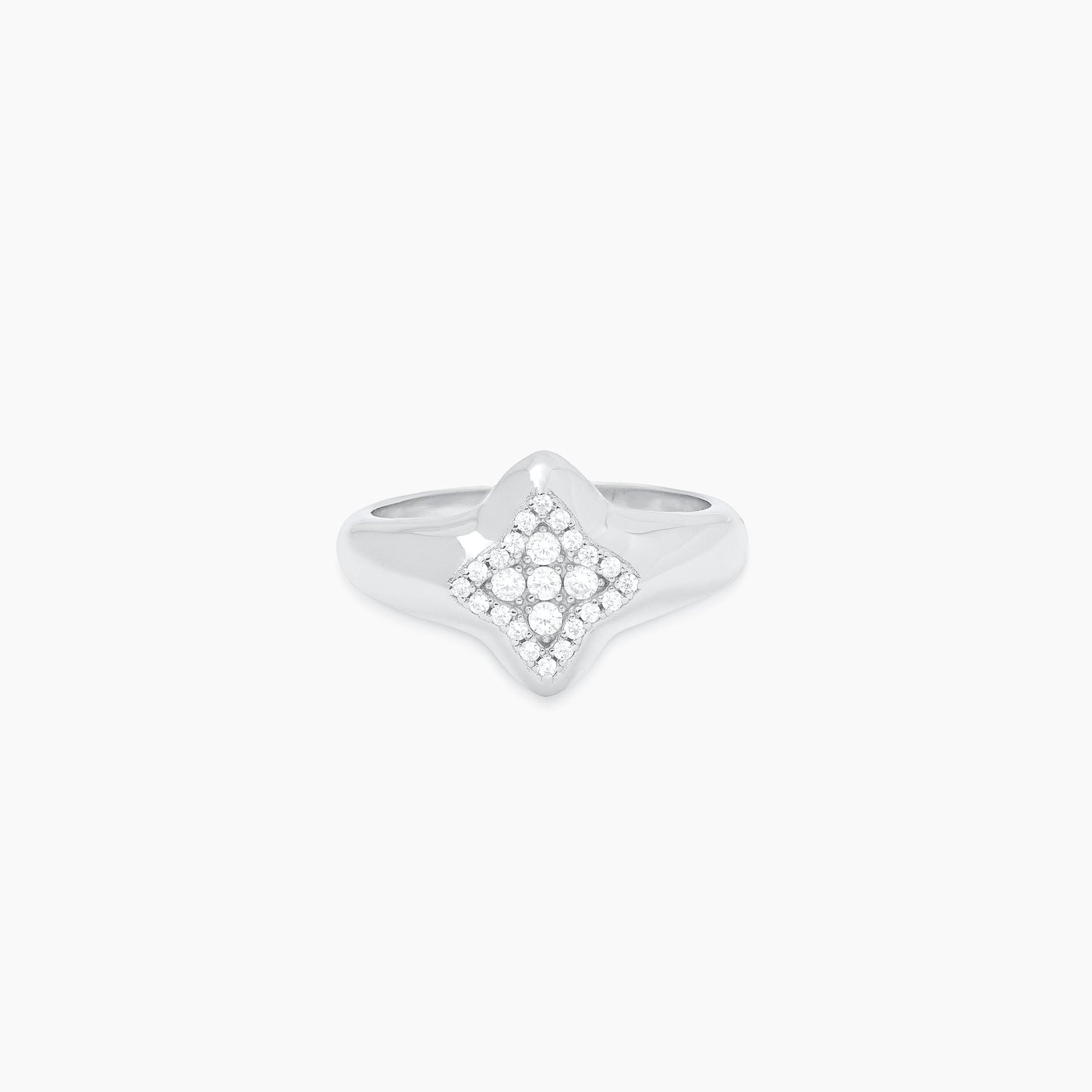 Flower signet ring argentée