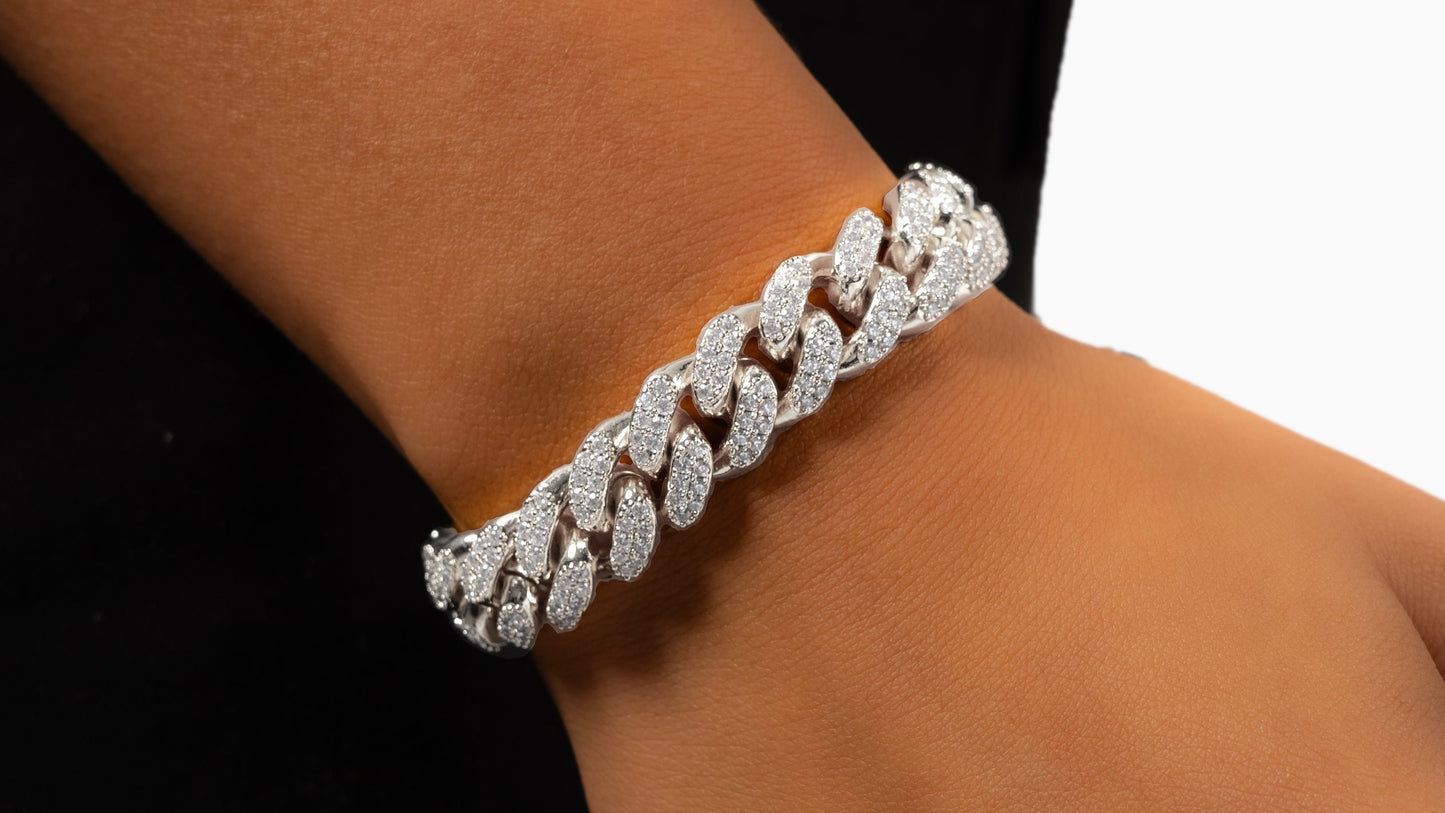 Bracelet Iced Cuban link 12 mm argenté