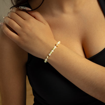 Bracelet perlé Signature Doré - Blanc et Vert