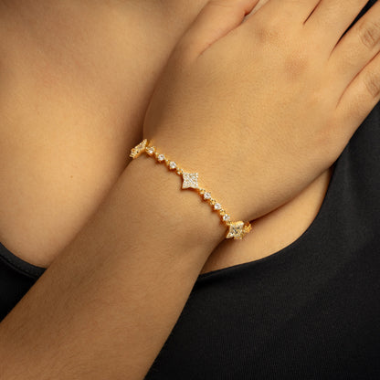 Bracelet Flower Tennis Doré - Pierres blanches