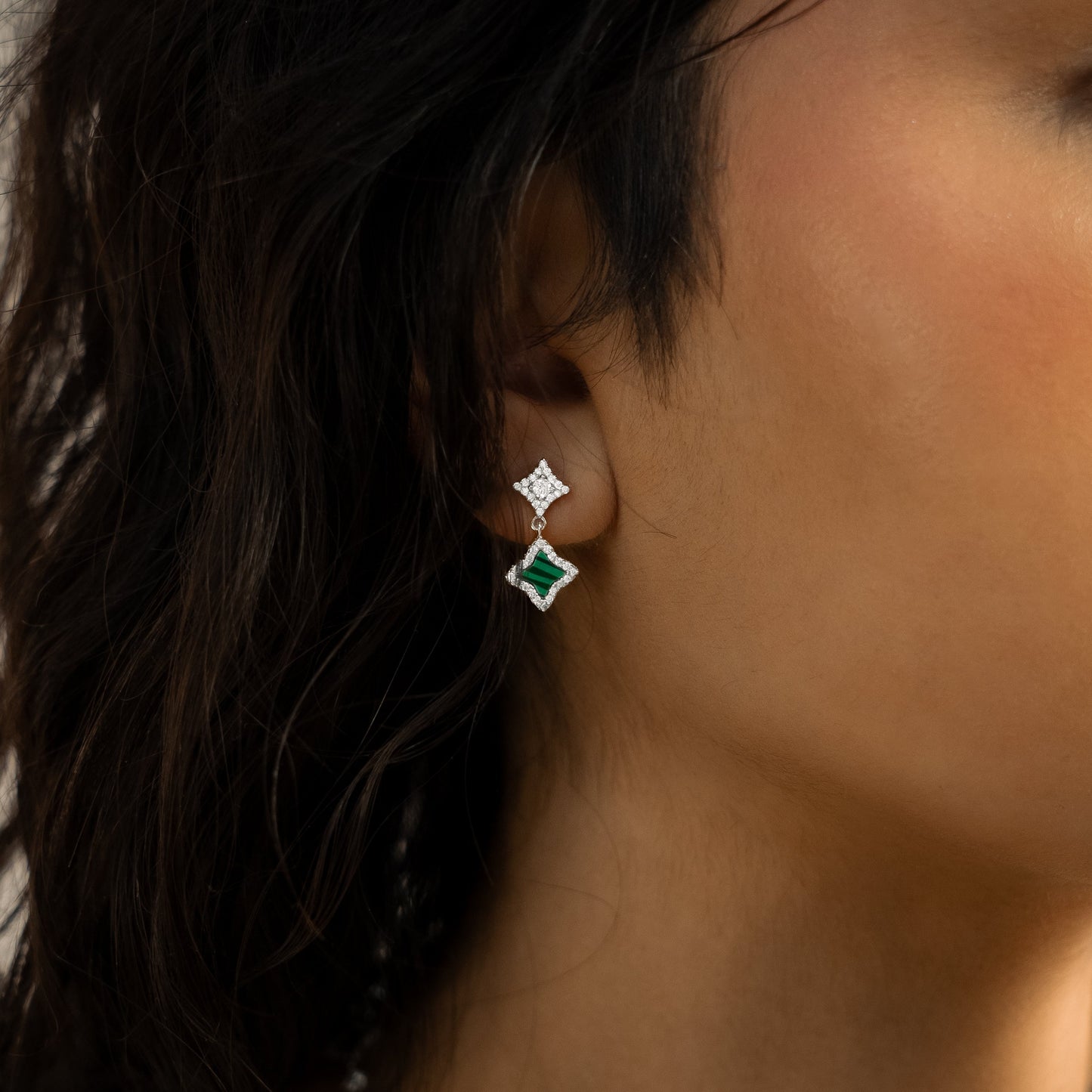 Stars & Flowers earrings argentées - Motif vert