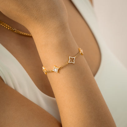 Bracelet Mixed Star & Flower Doré
