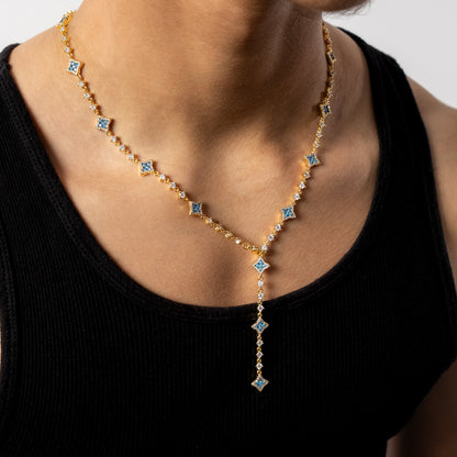 Lariat Flower Tennis Doré - Pierres Bleues