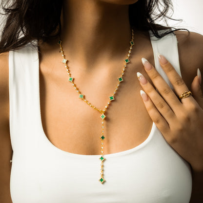 Lariat Flower Tennis Doré - Motif Vert