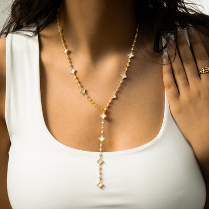 Lariat Flower Tennis Doré - Motif Blanc