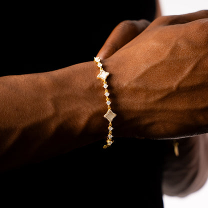 Bracelet Flower Tennis Doré - Motif Blanc