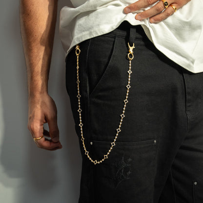 Wallet Chain Flower Tennis Dorée - Motif Noir