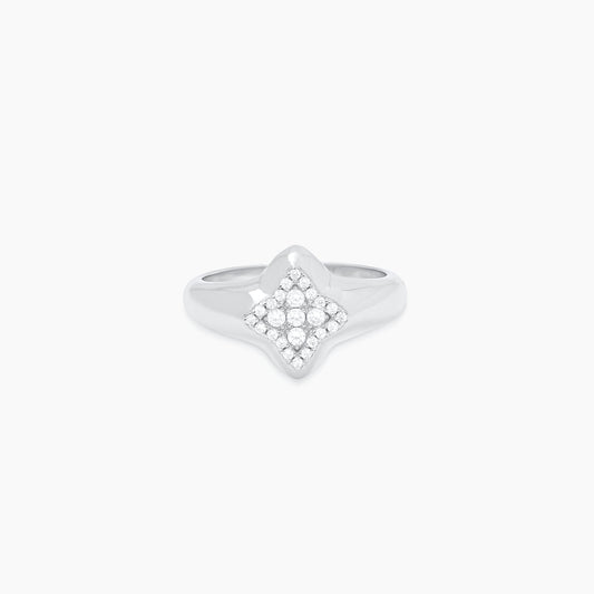 Flower signet ring argentée