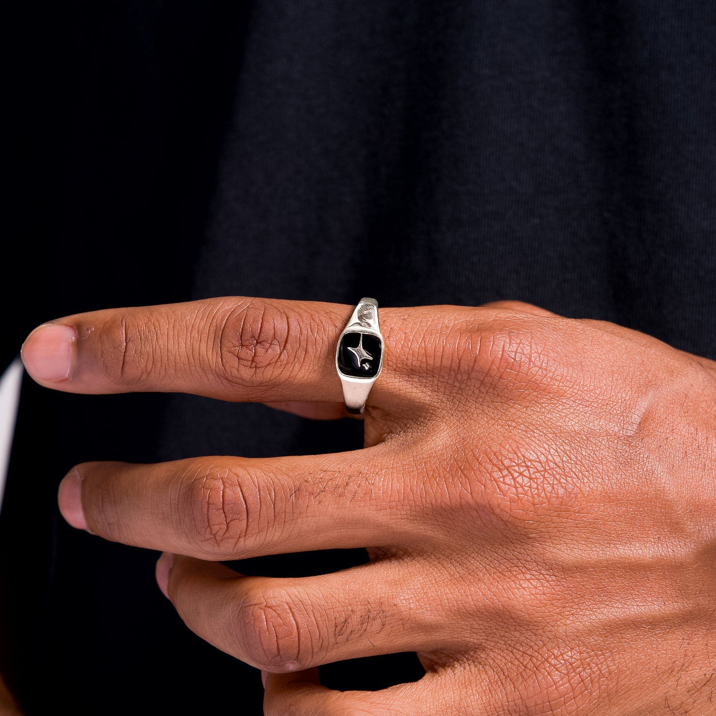 Signature Square signet ring argentée