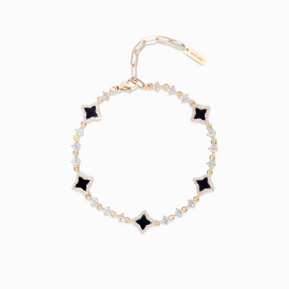 Bracelet Flower Tennis Doré - Motif Noir