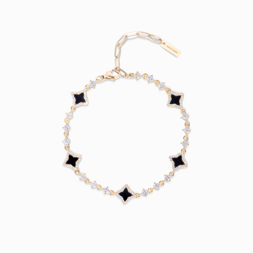 Bracelet Flower Tennis Doré - Motif Noir