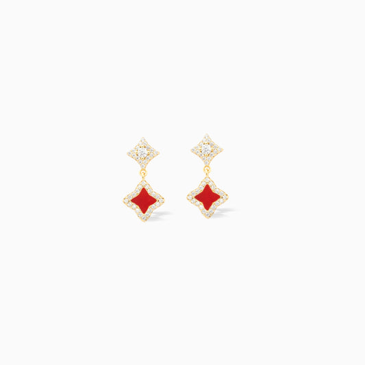 Stars & Flowers earrings dorées - Motif rouge