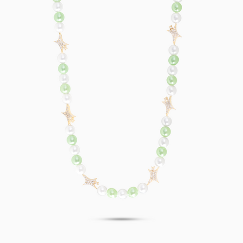 Chaîne perlée Signature Dorée - Blanc et Vert