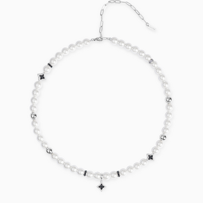 Chaîne Flower Pearl Argentée - Pierres Noires