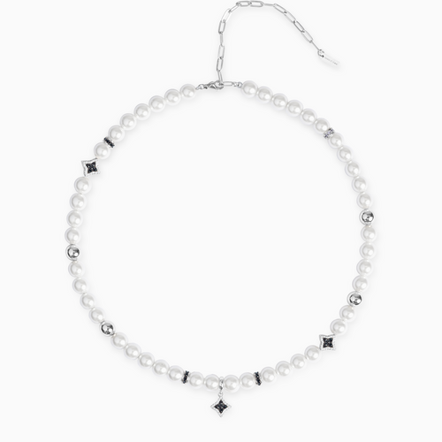 Chaîne Flower Pearl Argentée - Pierres Noires