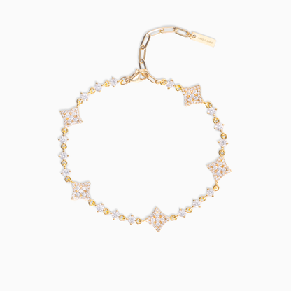 Bracelet Flower Tennis Doré - Pierres blanches