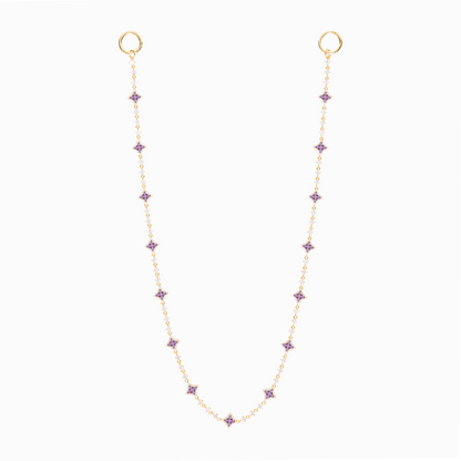 Wallet Chain Flower Tennis Dorée - Pierres Violettes