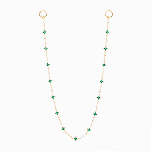 Wallet Chain Flower Tennis Dorée - Motif Vert