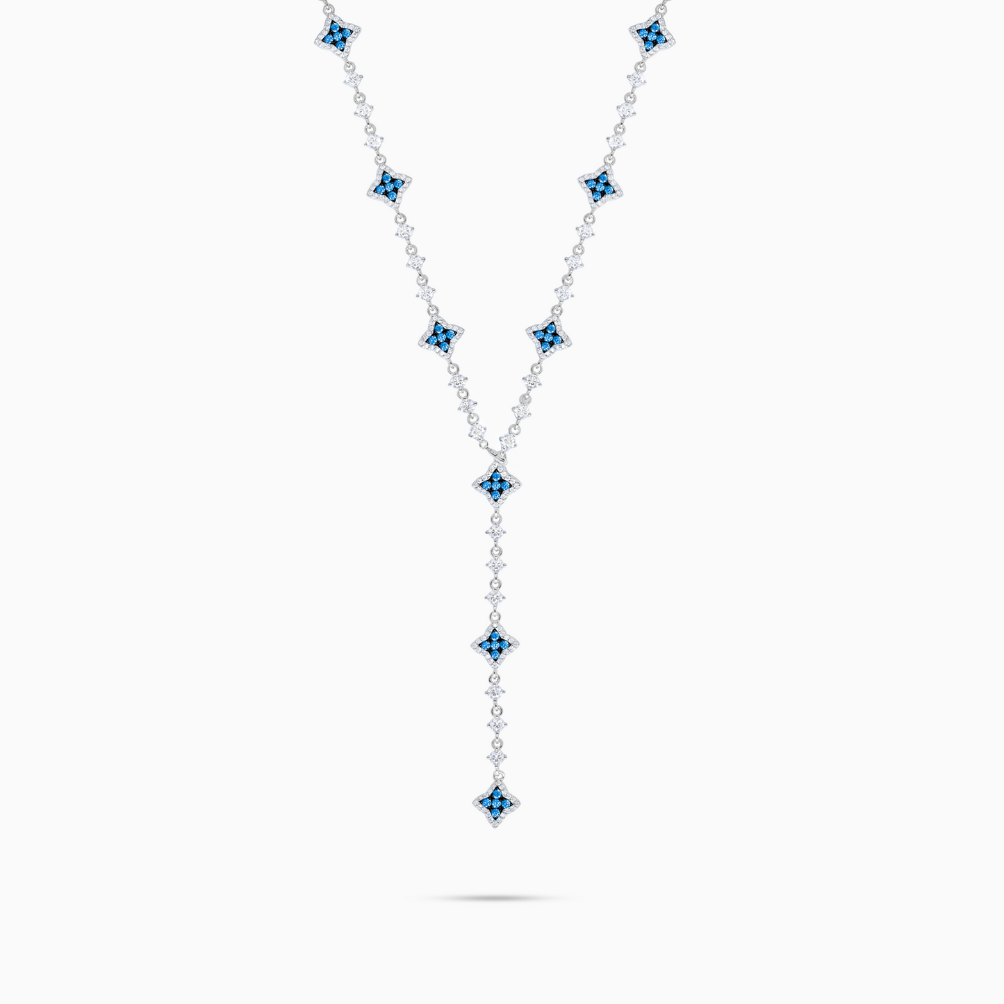 Lariat Flower Tennis Argenté - Pierres Bleues