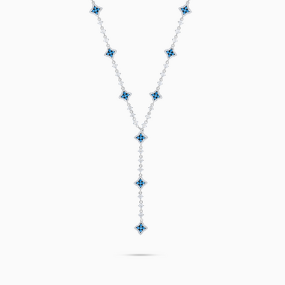 Lariat Flower Tennis Argenté - Pierres Bleues