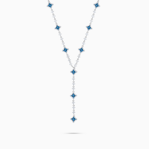 Lariat Flower Tennis Argenté - Pierres Bleues