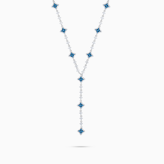 Lariat Flower Tennis Argenté - Pierres Bleues