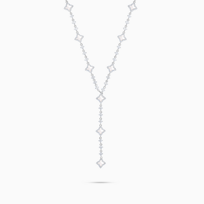 Lariat Flower Tennis Argenté - Motif Blanc
