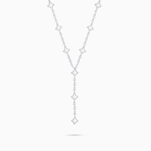 Lariat Flower Tennis Argenté - Motif Blanc