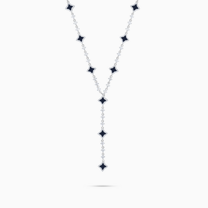 Lariat Flower Tennis Argenté - Motif Noir