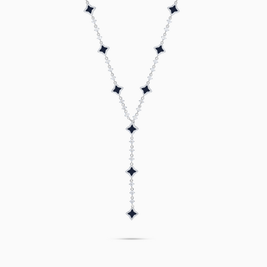 Lariat Flower Tennis Argenté - Motif Noir