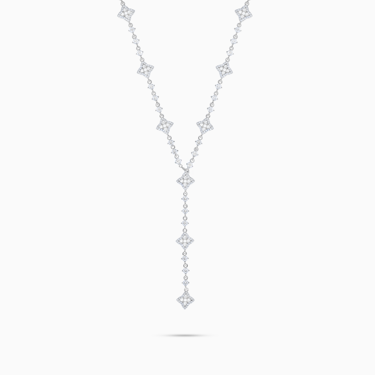 Lariat Flower Tennis Argenté - Pierres Blanches