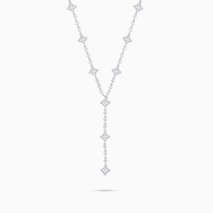 Lariat Flower Tennis Argenté - Pierres Blanches