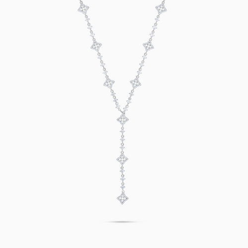 Lariat Flower Tennis Argenté - Pierres Blanches