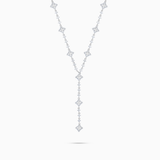 Lariat Flower Tennis Argenté - Pierres Blanches