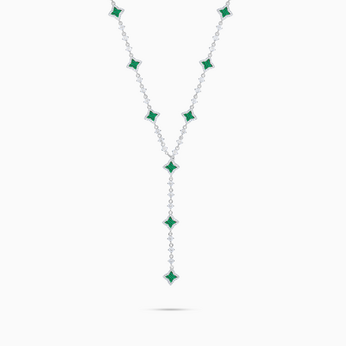 Lariat Flower Tennis Argenté - Motif Vert