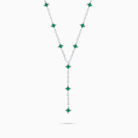 Lariat Flower Tennis Argenté - Motif Vert