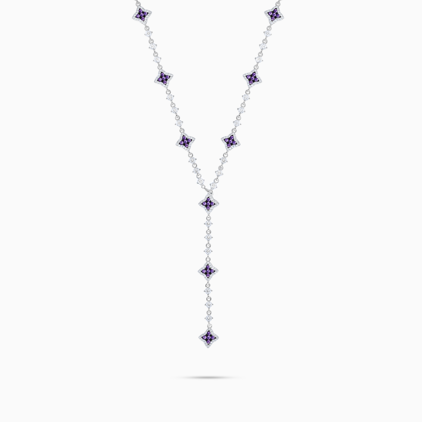 Lariat Flower Tennis Argenté - Pierres Violettes
