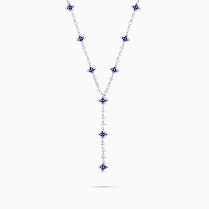 Lariat Flower Tennis Argenté - Pierres Violettes