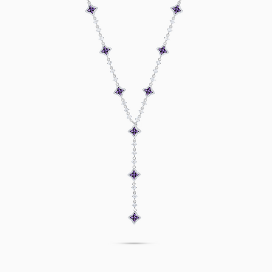 Lariat Flower Tennis Argenté - Pierres Violettes