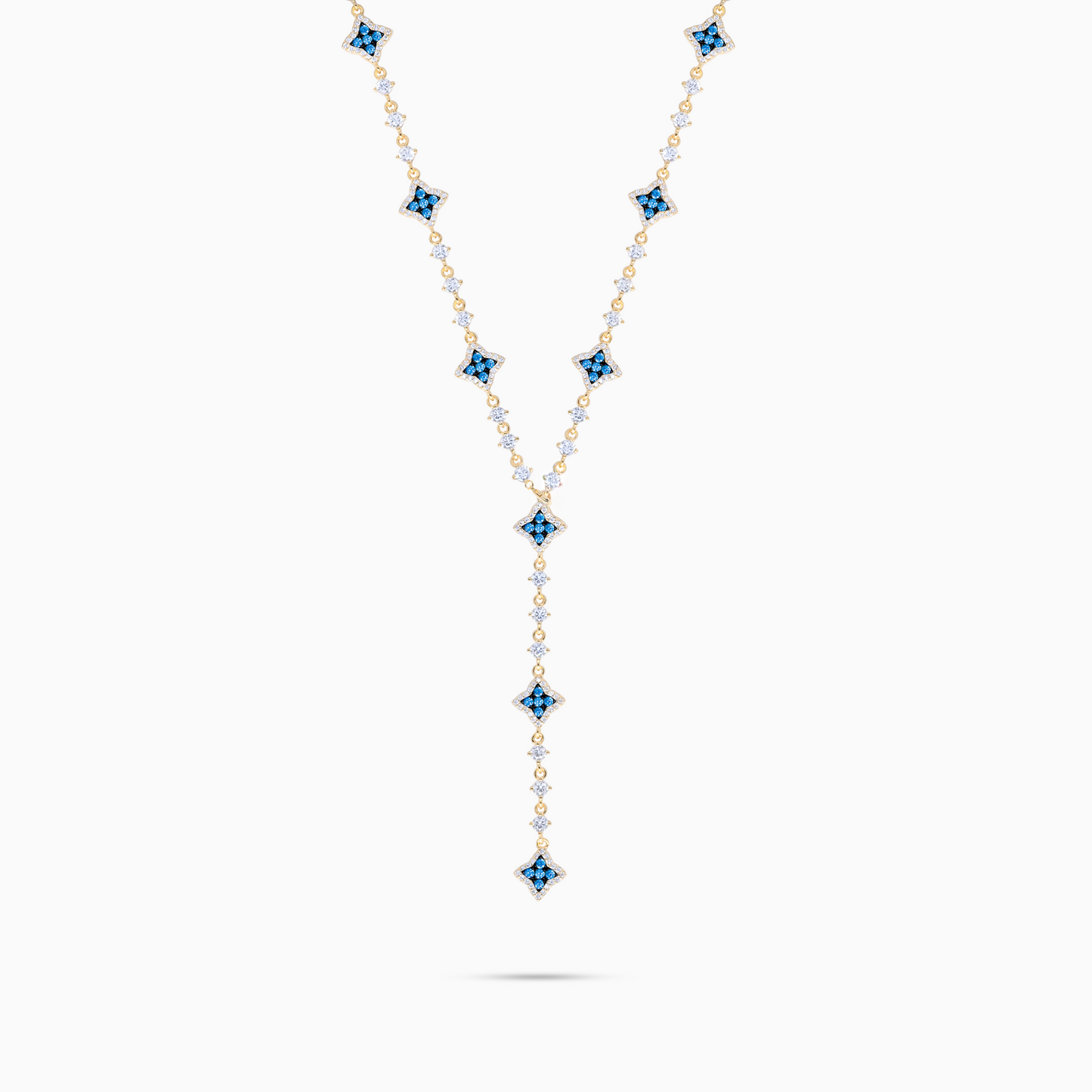 Lariat Flower Tennis Doré - Pierres Bleues