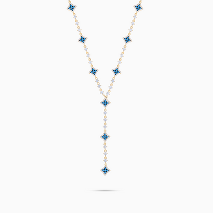 Lariat Flower Tennis Doré - Pierres Bleues
