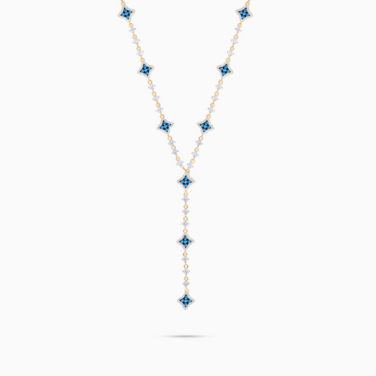Lariat Flower Tennis Doré - Pierres Bleues