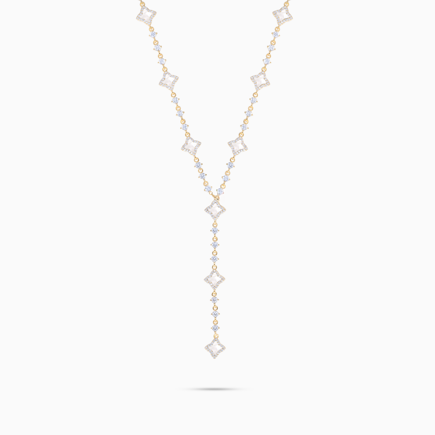 Lariat Flower Tennis Doré - Motif Blanc