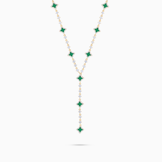 Lariat Flower Tennis Doré - Motif Vert