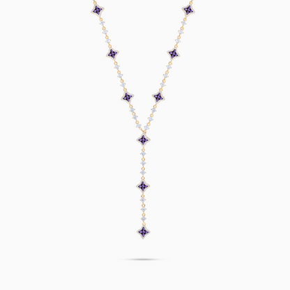 Lariat Flower Tennis Doré - Pierres Violettes