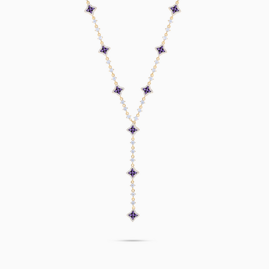 Lariat Flower Tennis Doré - Pierres Violettes