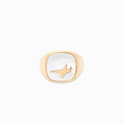 Raw Ring Doré - Motif Blanc